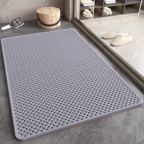 Alfombra Ducha Antideslizante 58x88cm,Alfombra Bañera Antideslizante con Ventosas y Orificios de Drenaje,Alfombrilla Ducha Antideslizante,Alfombra Antideslizante Bañera para Ducha y Bañera (Gris)