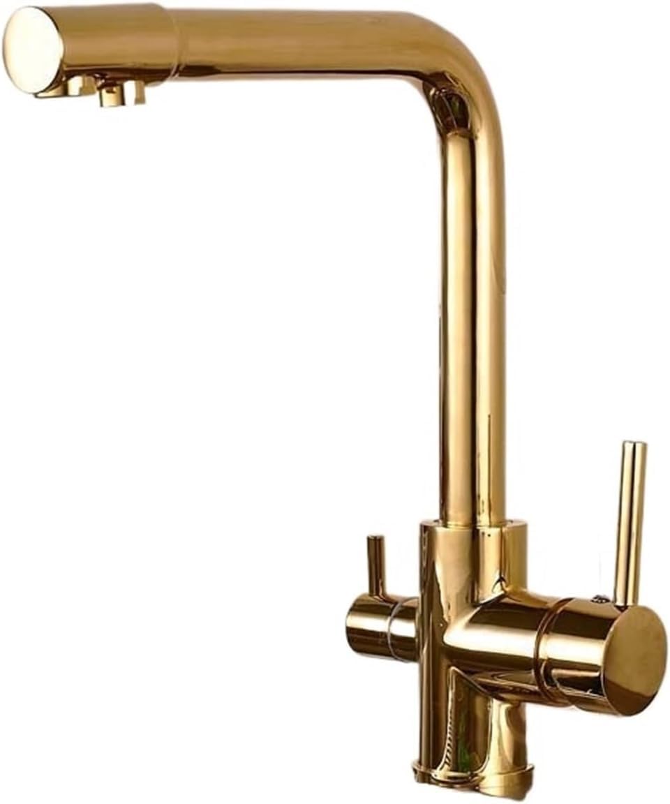 Robinet de cuisine double poignée en laiton chromé avec filtre eau pure