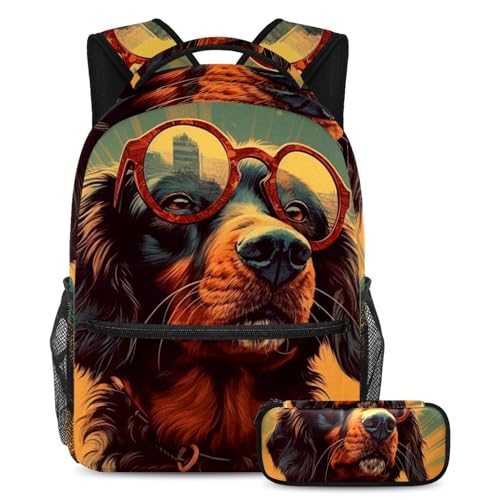 Sac a dos grand format pour ranger grands cahiers motif chien rigolo ado