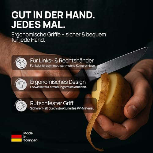 Foto von Schwertkrone® Schälmesser 4er Set [MADE IN SOLINGEN - GERMANY] - Gemüsemesser Obstmesser - Küchenmesser klein scharf - Schneidemesser Kartoffelschälmesser - Allzweckmesser rostfrei (4x 3 gerade)