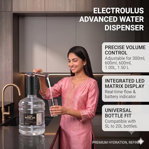 Image of Automatic Water Dispenser Pump for 20 Litre Bottle | Portable USB Rechargeable Water Dispenser Pump, for Outdoor,Office & Home| Led Matrix Display |Color-Jet Black