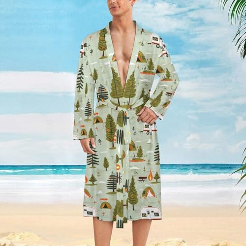 Camping Pattern Funny Men's Robe Soft Lightweight Bathrobe Long-sleeve Spa Robes2