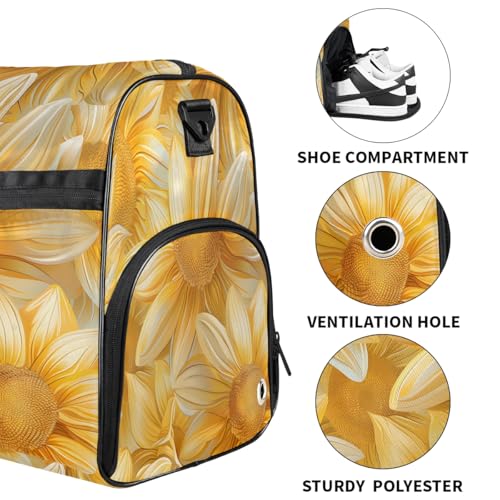 Gym Bag for Men & Women with Shoe & Wet Compartment - Duffel Bags for Travel, Sports, Fitness,Workout Yellow Sunflowers Yellow Sports Bag3