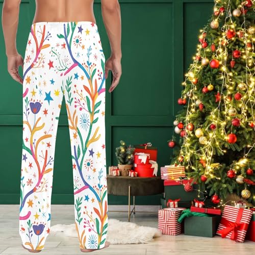 visesunny Men's Hawaii Bottoms Cotton Lightweight Branch Childish Antler Casual Lounge Pants Soft Sleep Pj4