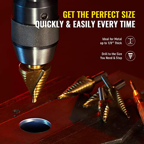 Co-Z SDB2021LX&TA Zelcan Hss 5Pcs Titanium Spiral Grooved Step Drill Bit Set With Automatic Center Punch, Unibit Drill Bits Set For Sheet Metal thumb #1
