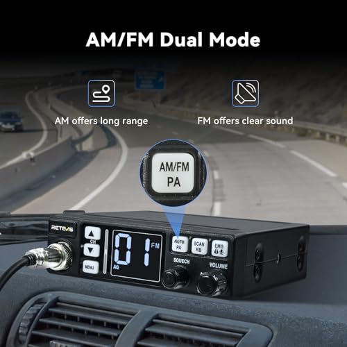 Retevis MB3 Dual-Mode AM/FM CB Radio, Public Address (PA) Function, Automatic Noise Limiter, 40-Channel Fixed-Mount, Easy to Operate, External Speaker Jack for Truckers Long Range