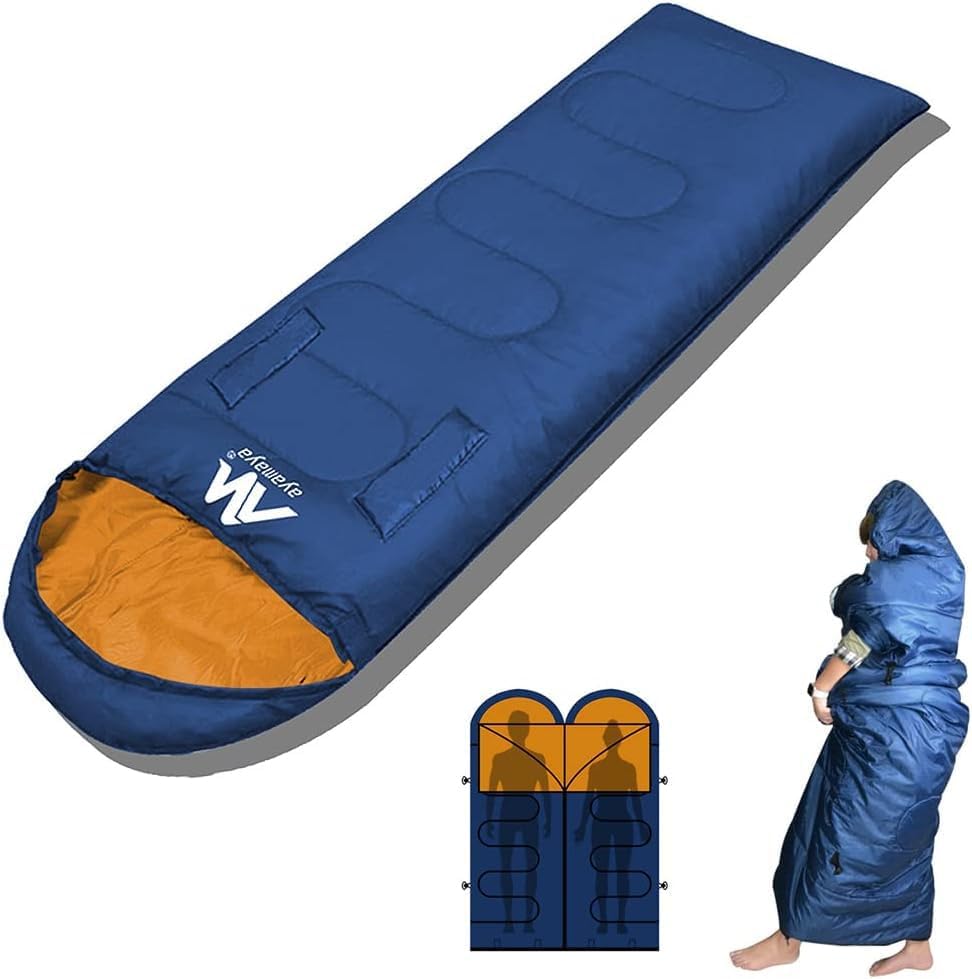 Miniatura 1 de AYAMAYA - Saco de dormir para adultos, saco de dormir ligero y compacto con agujeros para los brazos, 2 personas dobles, equipo de campamento para