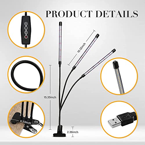 Ipower Led Grow Light, 6000K Full Spectrum Clip Plant Growing Lamp With 126 White Red Leds For Indoor Plants, 5-Level Dimmable, Auto On Off With 4/8/12H Timer #TOP2