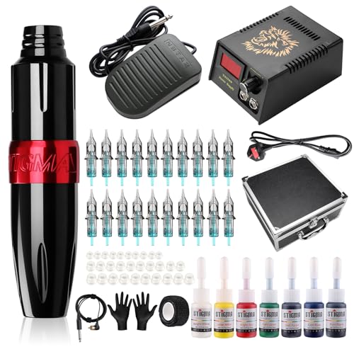 STIGMA Kit de Tatouage Professionnel Machine à Tatouer Rotative Alimentation Numérique de Tatouage, Etui de Tatouage EM122KIT02BP142-1, Gris