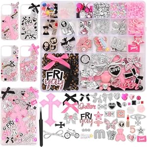 2380 Pcs Junk Phone Case Charms Kit,Charms for Customizing Diy Cases ，With Nail Accessories,Cute Bow,Flatback Pearls,Star,Love, Candy,Letter Beads,Cute Aesthetic Big Decor for Personalization