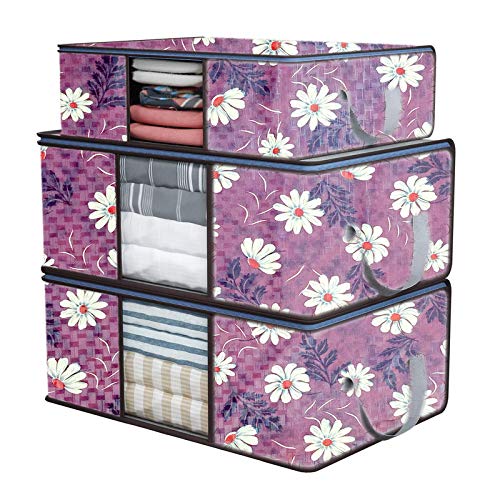 JM Homefurnishings Heavy Duty Waterproof and Dust-Proof Big Size Blanket/Clothes Cover Under Bed Storage Box 3 Unit (Pack of 3)