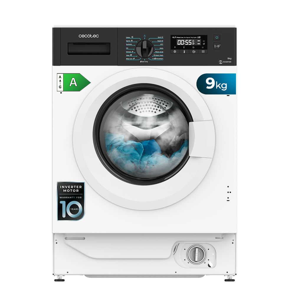 Cecotec 9 kg Carg Front Bolero Dresscode 940 BI Inverter A, 1950 W, 1400 U/min programmierbar, 16 Programmierbare Programme, Energiesparend, Delay Start, LED-Display, Dampf SteamMax.