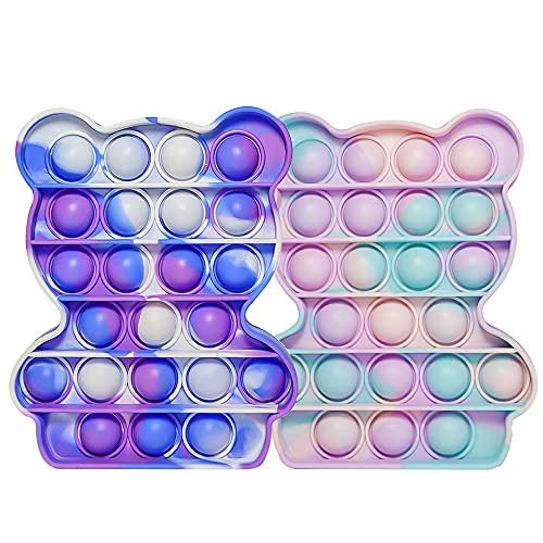 Push Pop Fidget Toy, Simple Dimple Push Bubble Pop Sensory Toy, Stress Relief Anti-Anxiety Hand Toys for Kids Teen Adult (Purple Bear+Camouflage Bear)