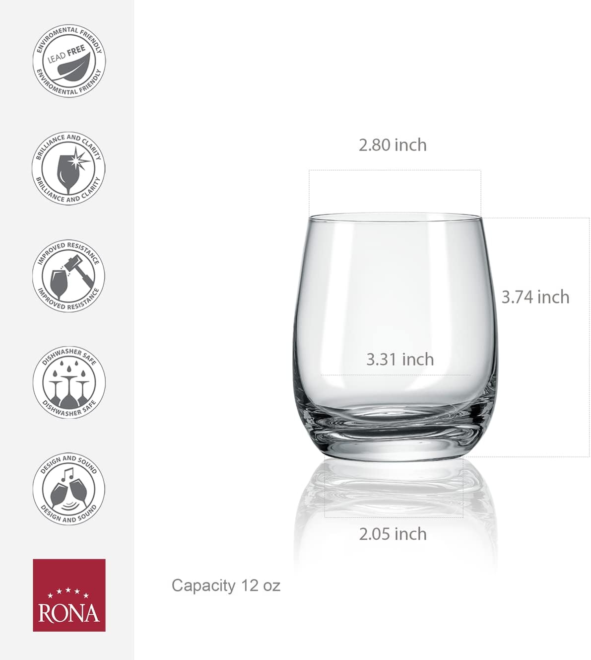 RONA Cool Whiskey Glass |12 oz. | Set of 6 |