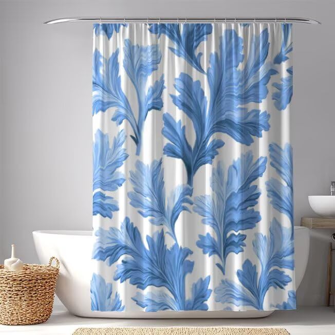 Rideau douche bleu motif en tissu polyester pour un bain serein