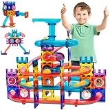 Couomoxa 125 Pcs Marble Run Magnetic Tiles Race Track Building Blocks STEM Building &Learning Educat