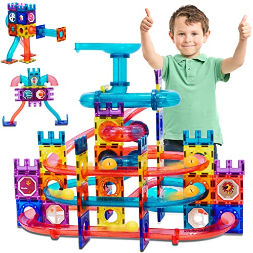 Couomoxa 125 Pcs Marble Run Magnetic Tiles Race Track Building Blocks Stem Building &Learning Educational Construction Toy Play Set For Kids Gift Boys Girls Ages 3 4 5 6 7 8+ Years Old Toys #TOP10