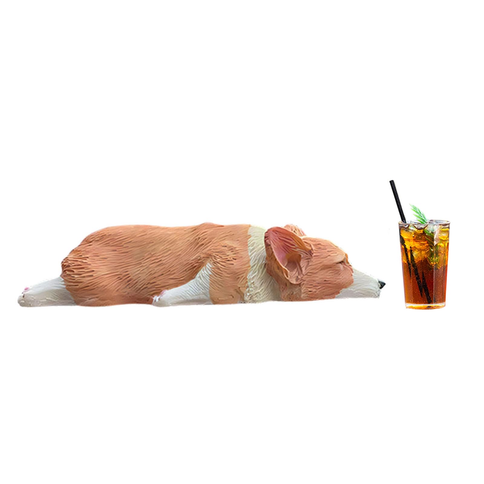 Tsophreniq Cartoon Miniature Corgis and Iced Drinks Statue Set for Car Interior Dashboard Decoration and Photography Accessories Animal Resin Sculpture
