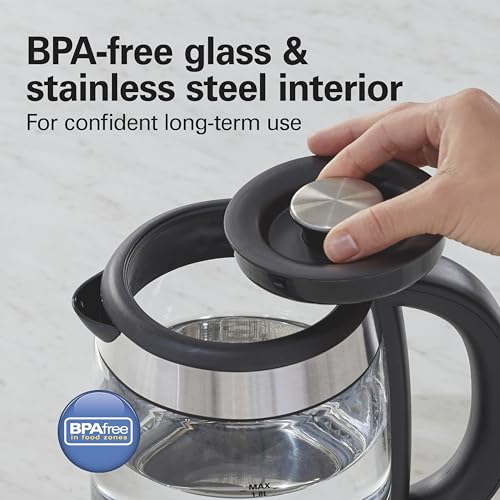 Image of Hamilton Beach 1.8 Liter Electric Tea Kettle, Water Boiler & Heater | Fast Boiling 1500 Watts | BPA Free | Cordless Serving | Auto-Shutoff & Boil-Dry Protection | Blue LED | Clear Glass