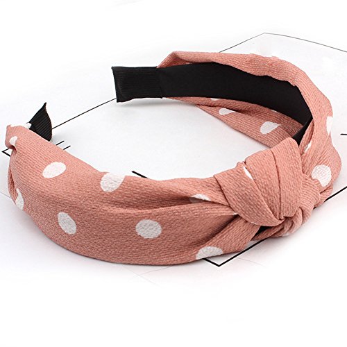 HaloVa Headband, Wide Knotted Hair Clasp Head Wrap Hair Bands Headwear Turban Hair Accessories for Women and Girl, Lovely Chiffon Dots, Fashion, Pink