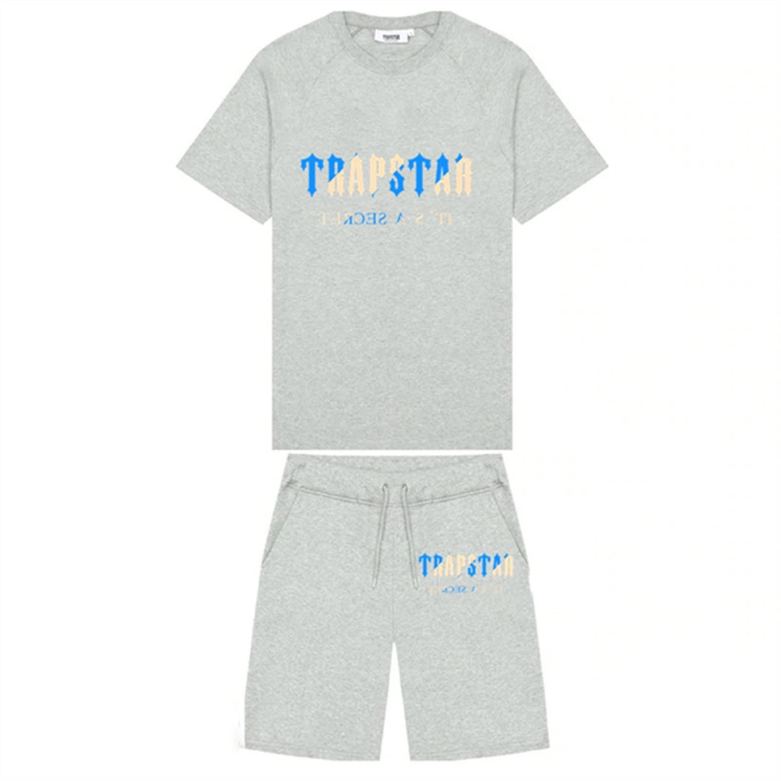 YOUPO Trapstar Letters Printed Casual Sportswear Suit, Men and Women T-Shirt + Shorts + Hat 3 Piece, Loose Jogging Short Sleeve Tracksuits (Color : B2, Size : XXX-Large)