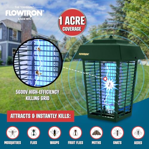 Image of Flowtron Electric Bug Zapper, 1 Acre Outdoor, 40W UV, 5600V Zap, Green