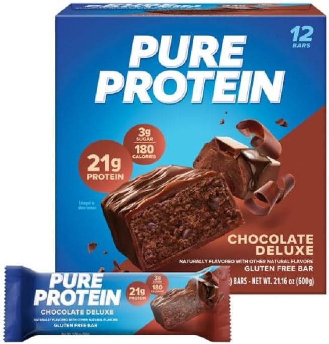 Pure Protein Bars, High Protein, Nutritious Snacks to Support Energy, Low Sugar, Gluten Free, Chocolate Deluxe, 1.76 oz., 36 Count