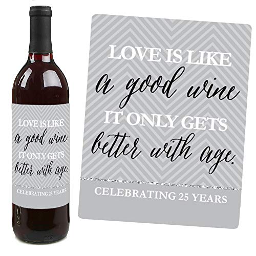 Étiquettes bouteille de vin 25e anniversaire de mariage décor de table - 5