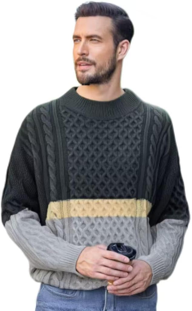 Classic Cable Knit Cardigan Sweater, Gray, Cotton Blend, Button Front, V-Neck, Casual Style, Men's