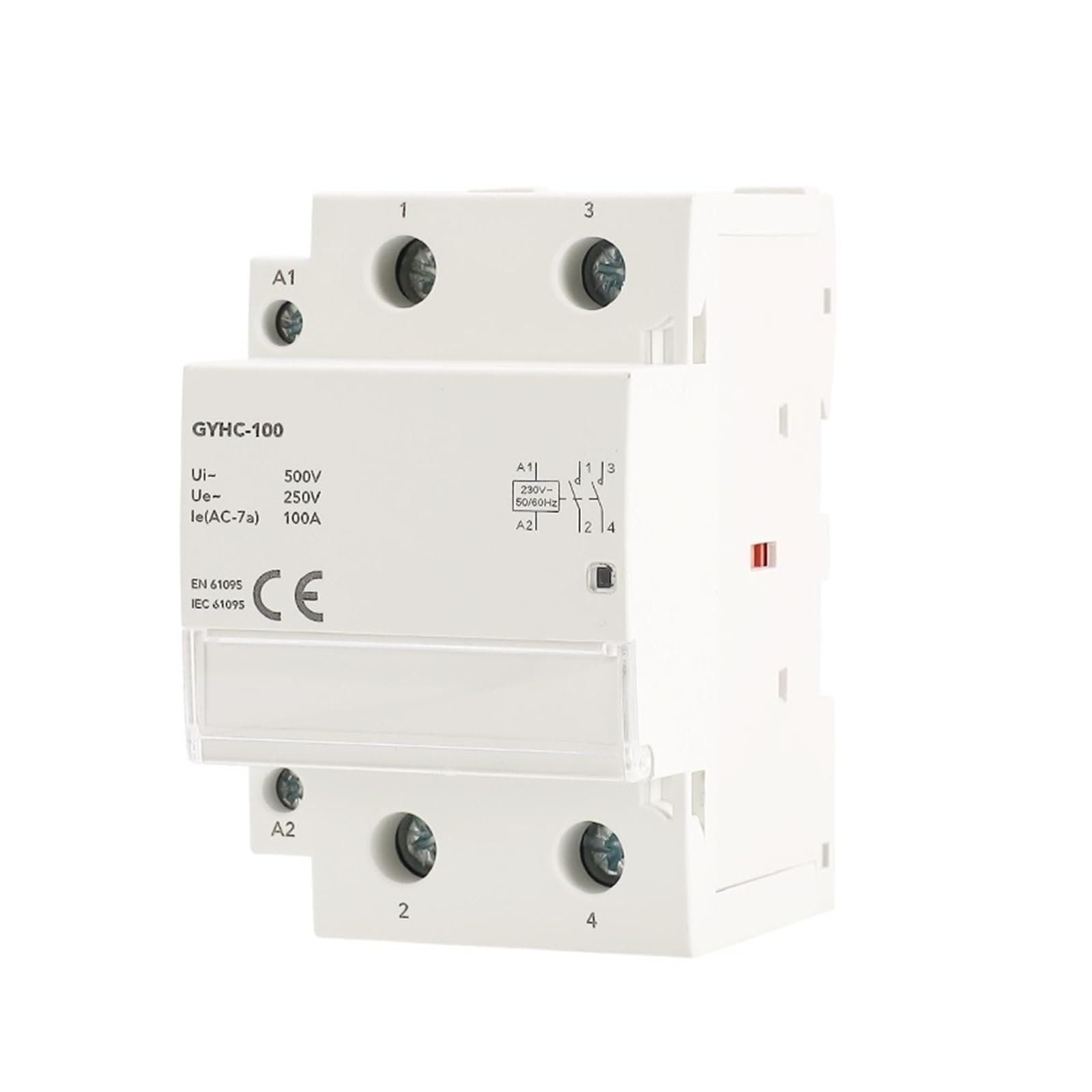 Contacteur AC biphasé 100A 230V sur rail DIN pour tableau électrique domestique