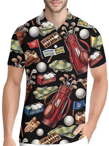 Image of PAGYMO Funny Golf Shirts for Men Crazy Printed Pattern Novelty Moisture Wicking Performance Mens Polo Shirt
