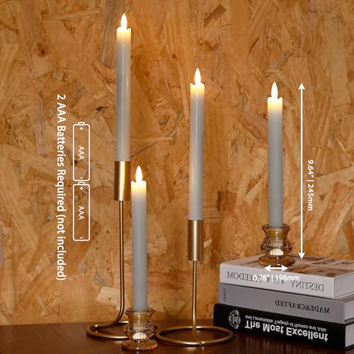 Image of Flameless Taper Candles with Rmote, 9.6 inch Real Wax Battery Operated Candles with 3D Wick, Led Candle Flickering Candlesticks, Electric Candle for Home, Wedding, Party, Decor, White