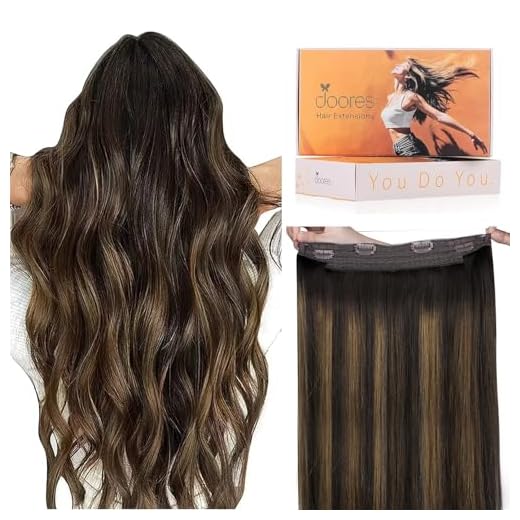 Hair Extensions Real Human Hair, DOORES Balayage Dark Brown to Chestnut Brown 16 Inch 95g Straight Remy Hair Extensions Invisible Hairpiece Wire Extensions with Fish Line for Women