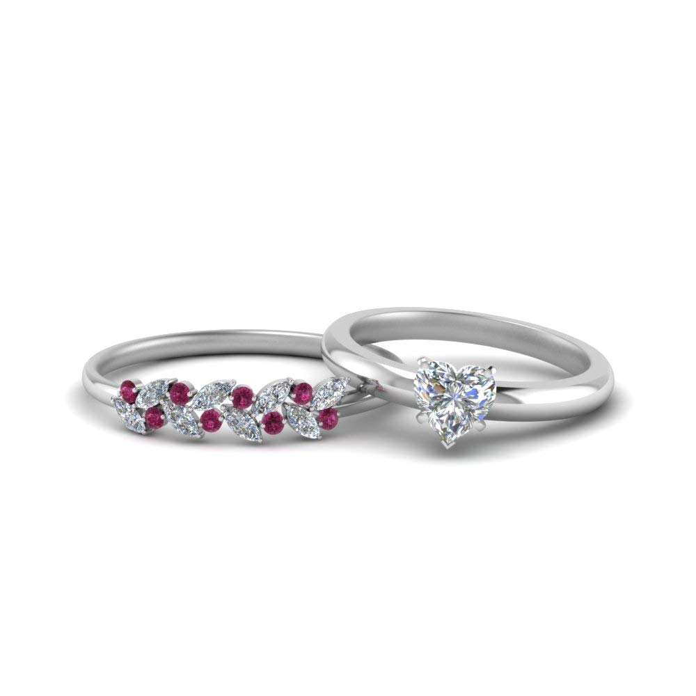 Choose Your Gemstone Unique Diamond CZ Bridal Ring Set 925 Sterling Silver Heart Shape Wedding Ring Sets Matching Jewelry Wedding Jewelry Easy to Wear Gifts US Size 4 to 12