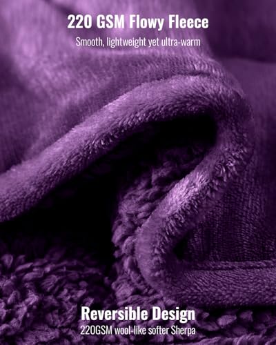 Uttermara Weighted Blanket Queen Size 15lbs 60x80 Inches, Sherpa Weighted Blankets for Adult, Soft Warm Sherpa & Cozy Fleece, Heavy Blanket for Calming and Sleep, Purple