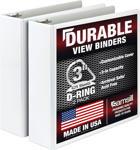 Image of Samsill Durable 3 inch 3 Ring Binder, D Ring Binder,100% Recycled Chipboard, White, 2 Pack