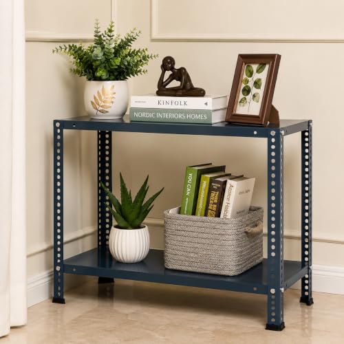 Image of Pure Source India Adjustable Iron Storage Rack, Blue | Matte Finish Multipurpose Shelving Unit for Home, Office, Kitchen, Gym & Utility Storage (2 Ft 2 Shelf)