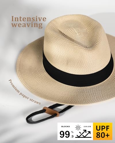 image for FURTALK Sun Hats for Women Men Panama Hat Wide Brim Fedora Straw Beach