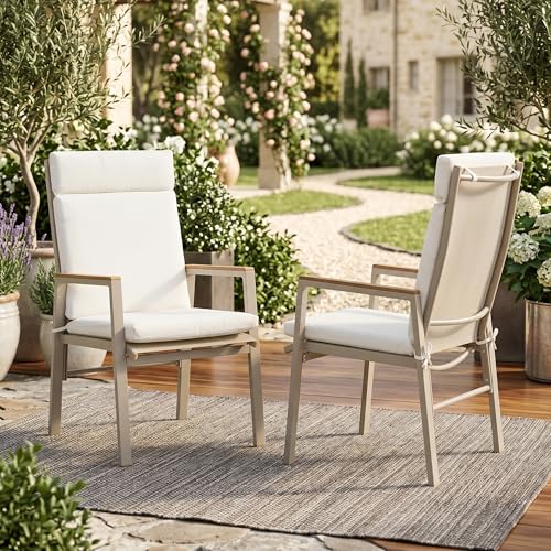 Sillas de comedor al aire libre caqui set de 2 con asiento de Teslin beige 2