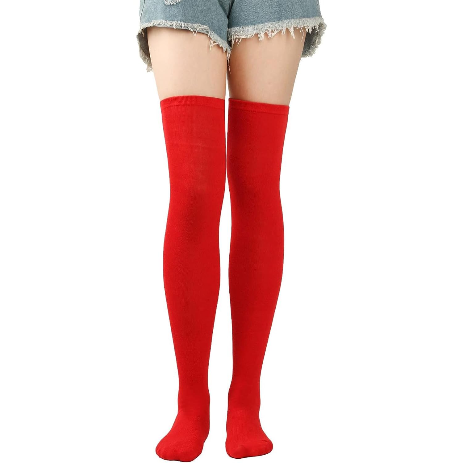 Hifen Women's Red Hifen® Extra Long Socks Thigh High Cotton Socks Extra Long Boot Stockings Over Knee Leg Warmers For 4-6