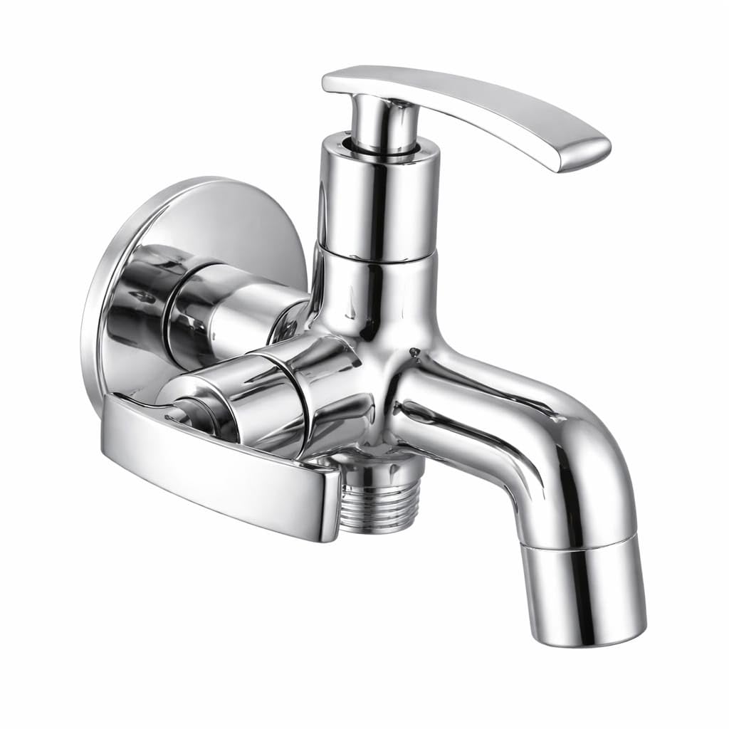 10X Bib Tap 2 in 1 BC-9334 Dual Outlet Wall Mounted Tap with Aerator | Heavy Brass Cartridge | Chrome Plated | Compatible with Health Faucet/Jet Spray-image-26