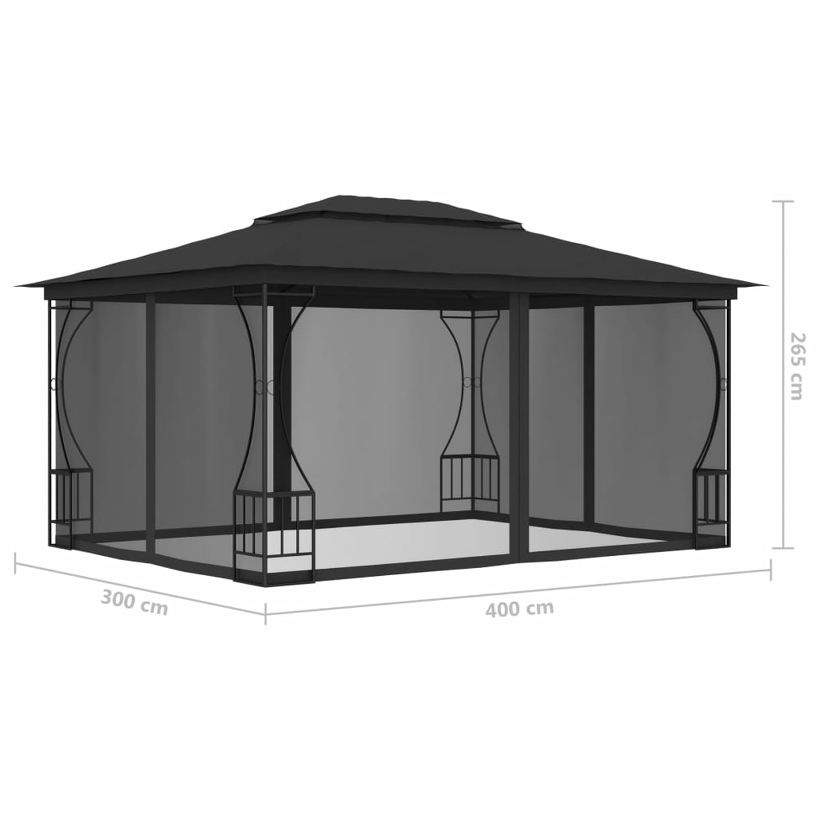 Gazebo con Rete 300x400x265 cm Antracite,Gazebo,Impermeabile,Anti UV,Gazebo da Giardino,Gazebo Esterno-48598