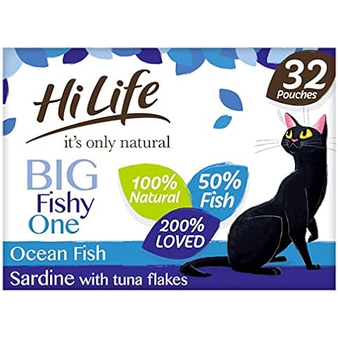 HiLife it's only natural - Complete Wet Cat Food - The Big Fishy One in Jelly - 100% Natural Ingredients Grain Free, 32 Pouches x 70g Cover