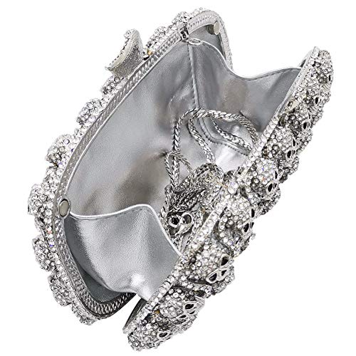 Image of Boutique De FGG Skull Crystal Clutch Purse for Women Formal Rhinestone Clutch Evening Bag Halloween Minaudiere Handbag,Mini