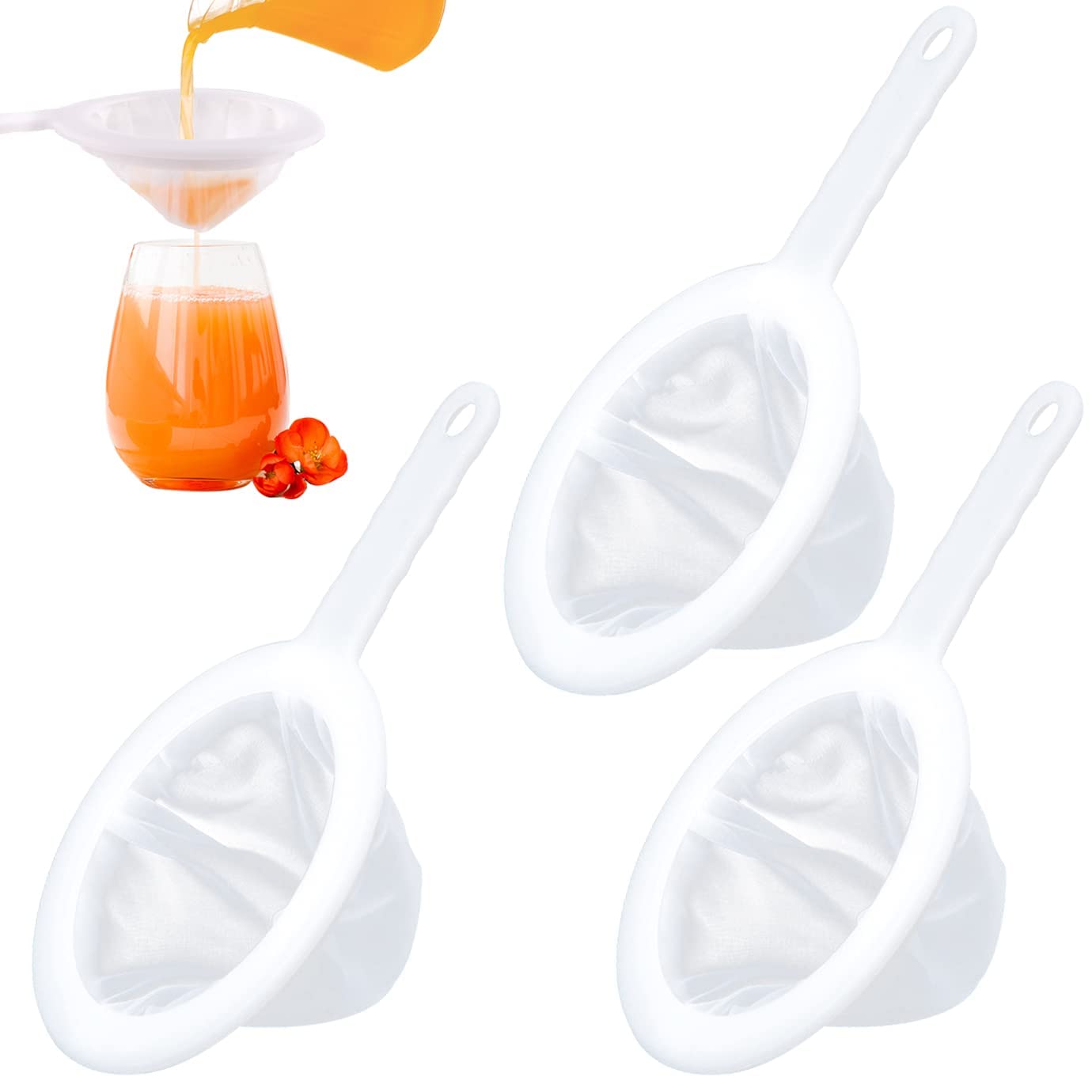 Fine Mesh Strainer, 3 Pack Ultra-Fine Nylon Mesh Sieve Colander Skimmer with Handle Sieve Sifters for Food Tea Rice Coffee Oil Noodles Fruits Vegetable ((100/200/400Mesh))