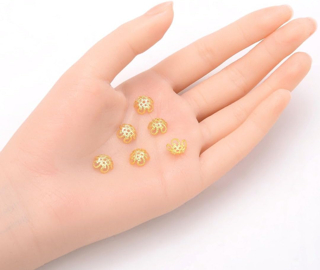 200pcs Filigree Flower 10mm (0.4 Inch) Bead Caps 18K Yellow Gold Plated End Caps DIY Craft Jewelry Making CF47-2