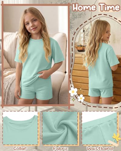 Image of Oakgarden Summer Outfits for Girls 5-14Y Athletic Casual Sets Kid Short Sleeve Shirt Bike Shorts 2 Piece Tween Trendy Clothes