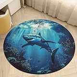 Ocean Smiling Shark Floor mat, Ocean Fantasy Water, Surreal Color Underwater World Image, Blue 3D Carpet, Suitable for Guest Rooms, Front Halls, Entrance Halls, bathrooms, Bedside mats 23.5Inches