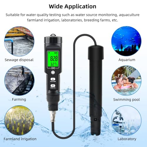 Telituny Sauerstoff Messgerät Wasser, 0-30.0mg/L Digitaler Messgerät für Gelösten Sauerstoff, Stifttyp Gelöster Test, Wasserqualitätstester mit Temperaturkompensat, für Teich Aquarium Aquakultur