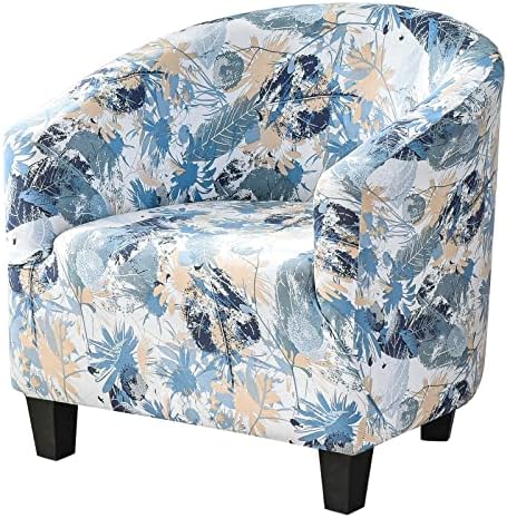 Tub Chair Covers with Cushion Cover Elastic Stretch Armchair Protector Slipcover Bucket Chair Cover For Living Room Reception,Yellow Bottom Leaves 2 Pcs Set